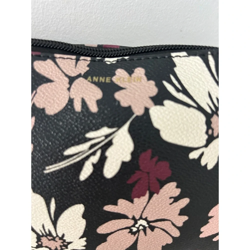 Anne Klein Floral Wristlet Clutch Bag Black Pink Cream Gold Hardware